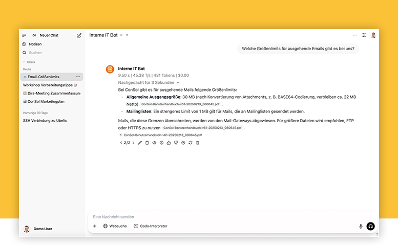 Screenshot: Bessere Antworten mit RAG